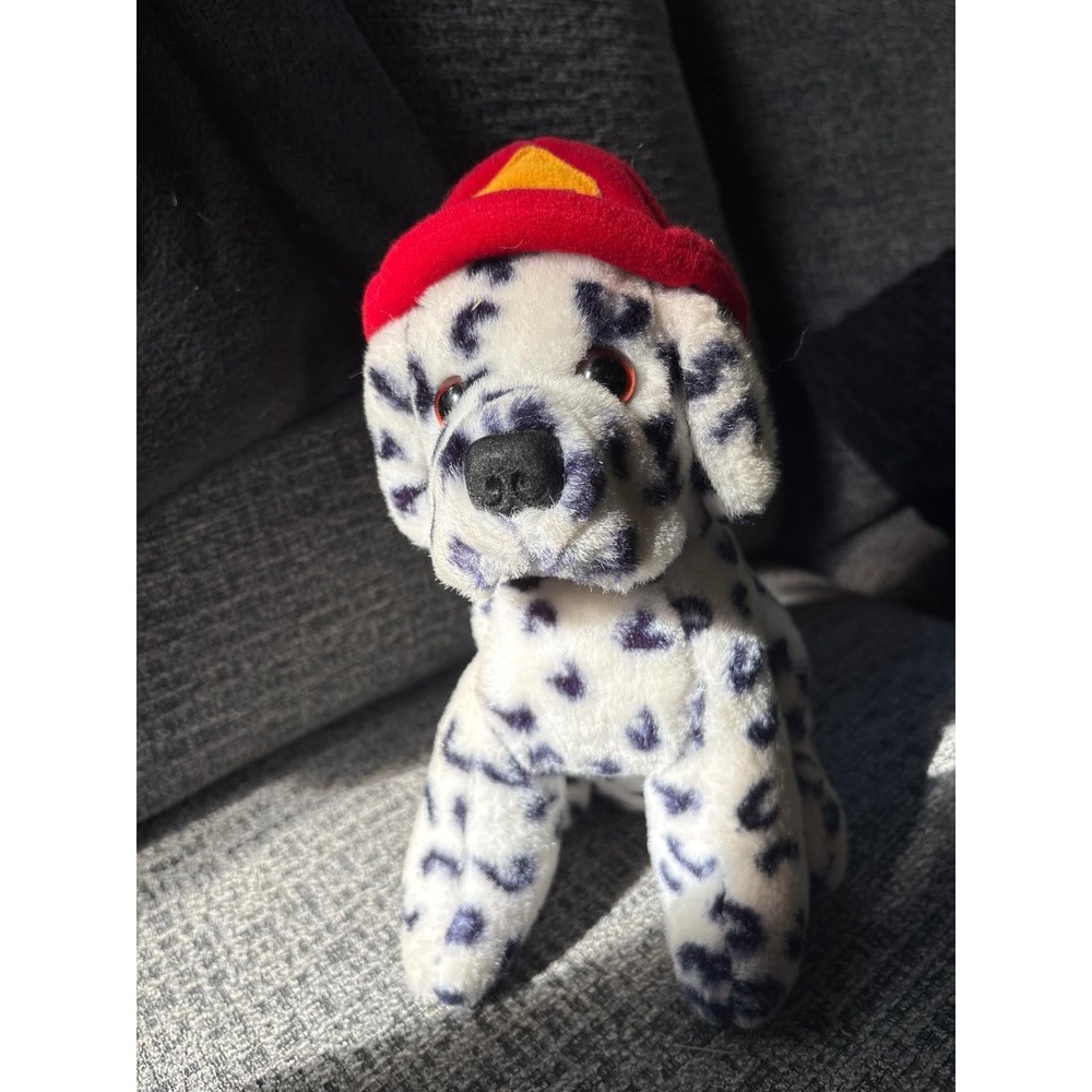 Vintage 1985 Dakin Dalmatian Plush Fireman Dog Stuffed Animal with Red Hat